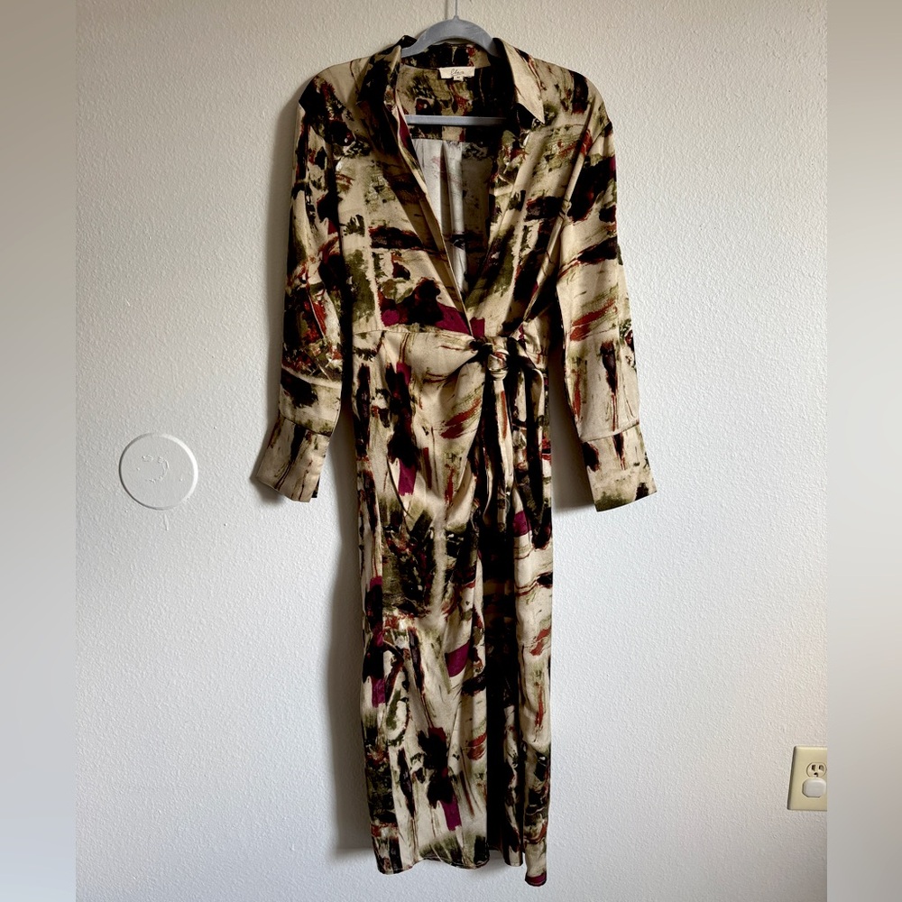 Elan Satin Wrap Midi Dress